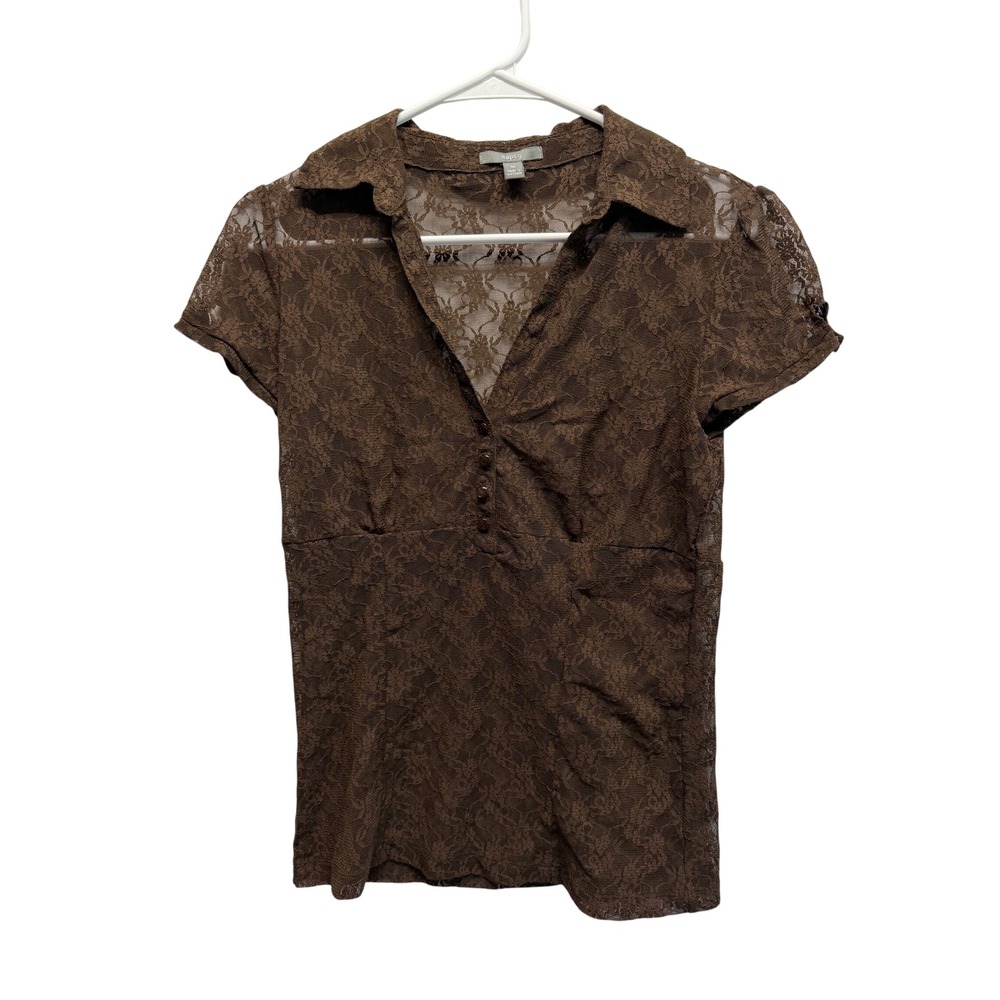 Y2K Fully Lace Sheer Top Brown Babydoll M Apt 9 Whimsy Coquette